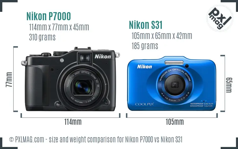 Nikon P7000 vs Nikon S31 size comparison