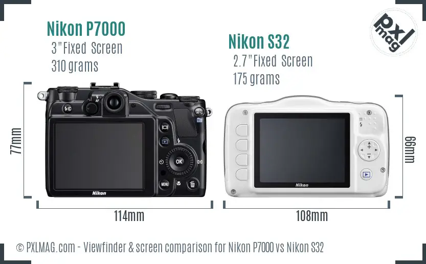 Nikon P7000 vs Nikon S32 Screen and Viewfinder comparison