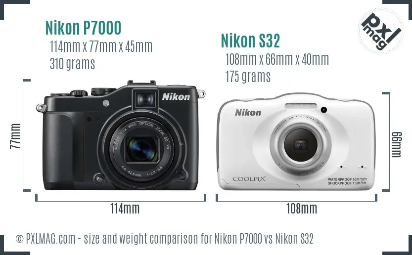 Nikon P7000 vs Nikon S32 size comparison