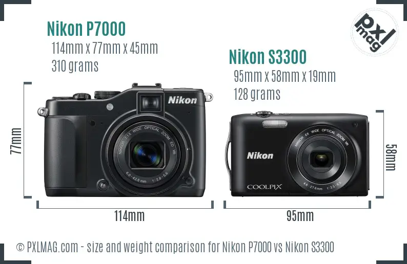 Nikon P7000 vs Nikon S3300 size comparison