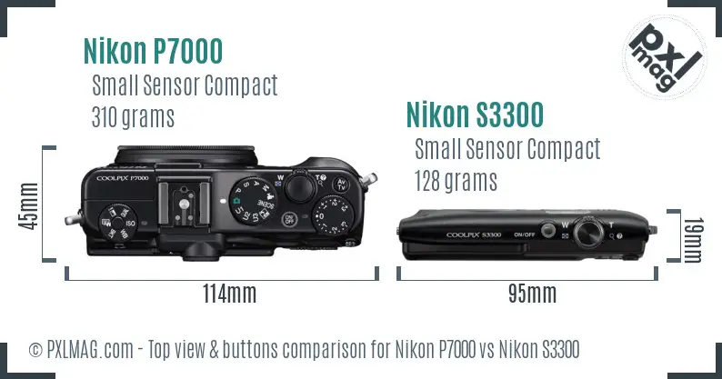 Nikon P7000 vs Nikon S3300 top view buttons comparison