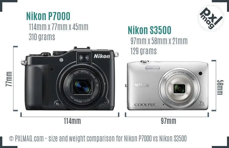 Nikon P7000 vs Nikon S3500 size comparison