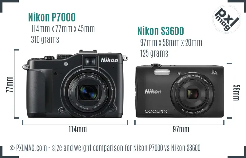 Nikon P7000 vs Nikon S3600 size comparison