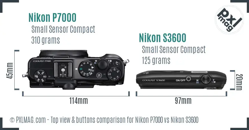 Nikon P7000 vs Nikon S3600 top view buttons comparison
