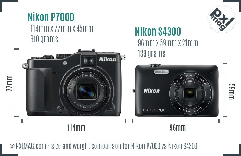 Nikon P7000 vs Nikon S4300 size comparison