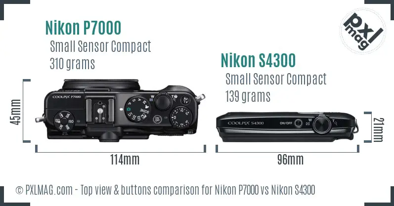 Nikon P7000 vs Nikon S4300 top view buttons comparison