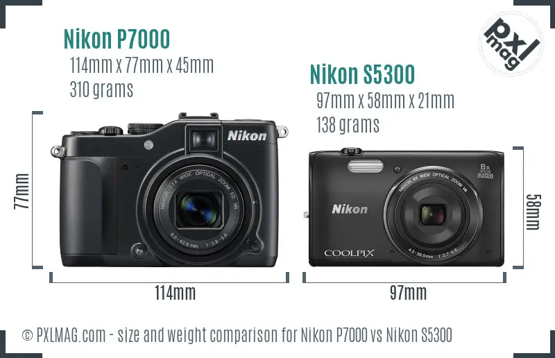 Nikon P7000 vs Nikon S5300 size comparison Nikon P7000 vs Nikon S5300 size comparison