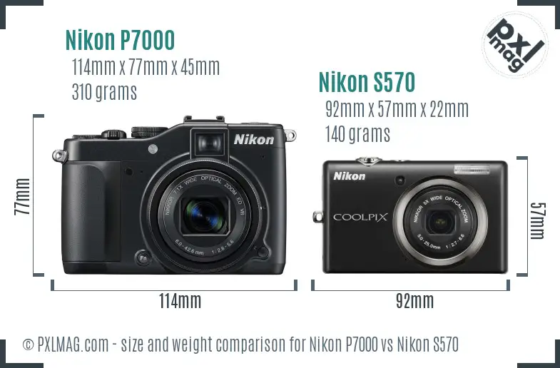 Nikon P7000 vs Nikon S570 size comparison