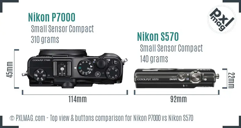 Nikon P7000 vs Nikon S570 top view buttons comparison