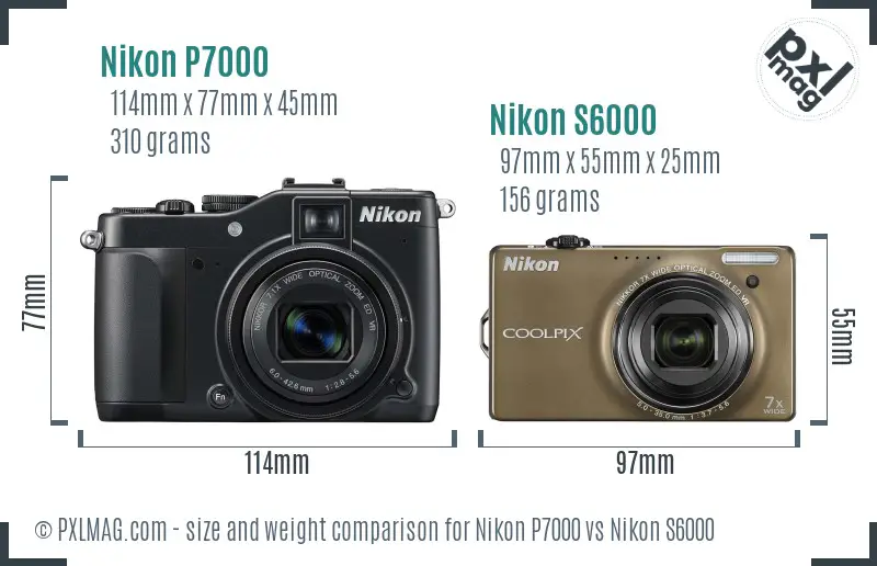 Nikon P7000 vs Nikon S6000 size comparison