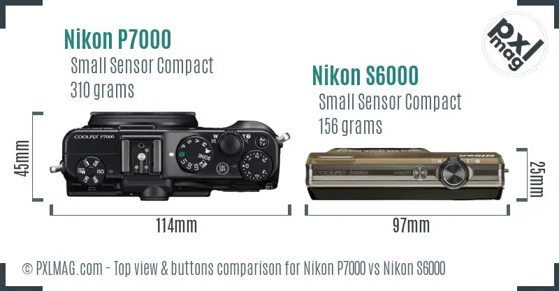 Nikon P7000 vs Nikon S6000 top view buttons comparison