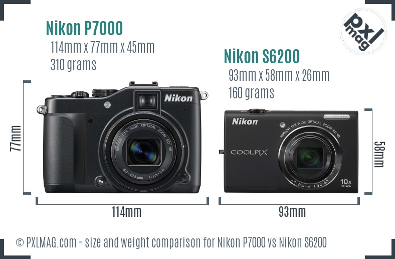 Nikon P7000 vs Nikon S6200 size comparison Nikon P7000 vs Nikon S6200 size comparison