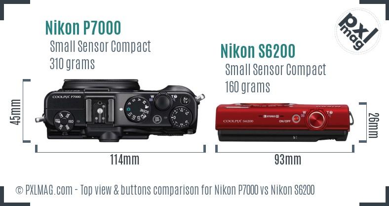 Nikon P7000 vs Nikon S6200 top view buttons comparison