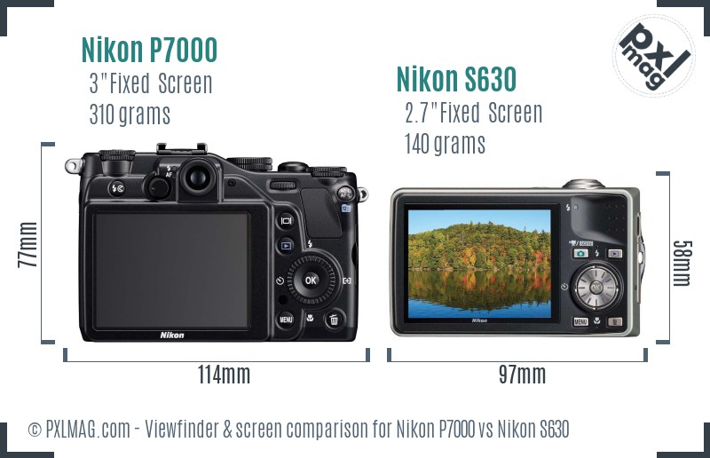 Nikon P7000 vs Nikon S630 Screen and Viewfinder comparison