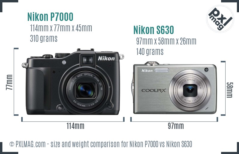 Nikon P7000 vs Nikon S630 size comparison