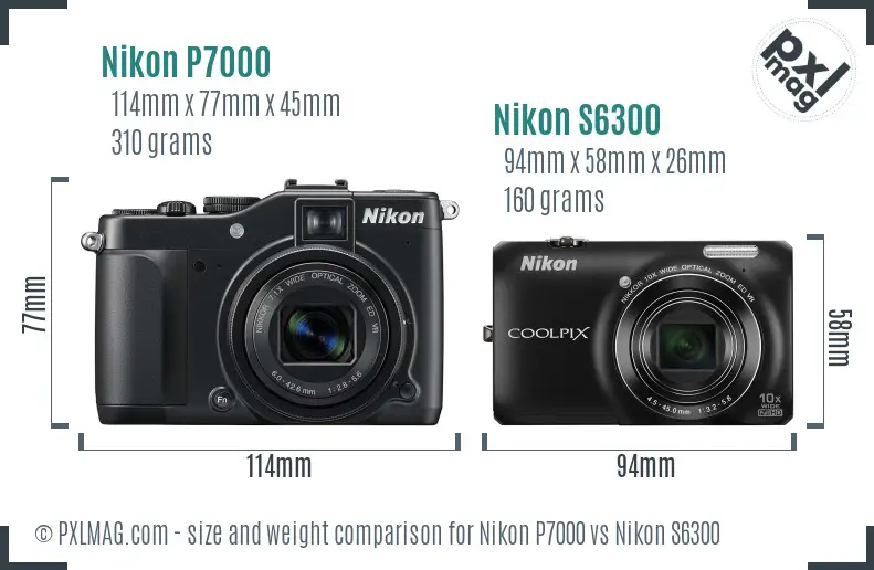 Nikon P7000 vs Nikon S6300 size comparison