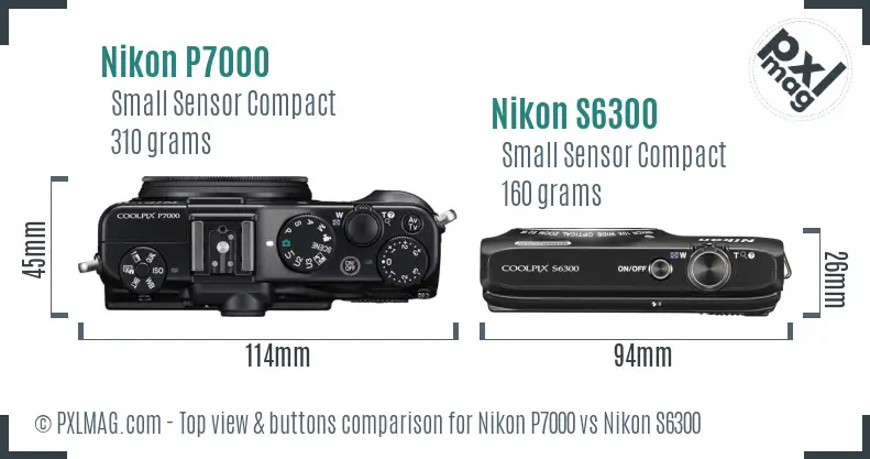 Nikon P7000 vs Nikon S6300 top view buttons comparison