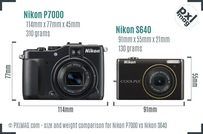 Nikon P7000 vs Nikon S640 size comparison