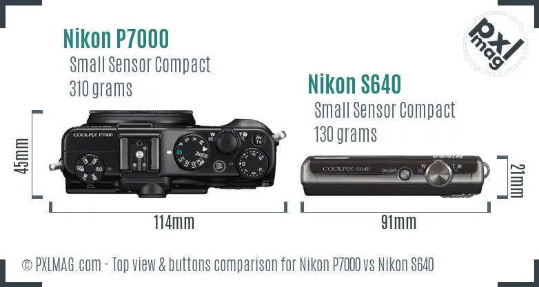 Nikon P7000 vs Nikon S640 top view buttons comparison