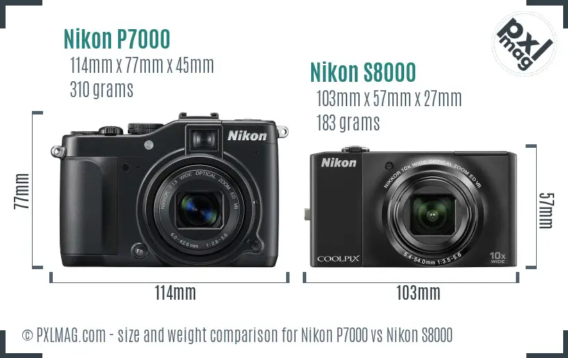 Nikon P7000 vs Nikon S8000 size comparison