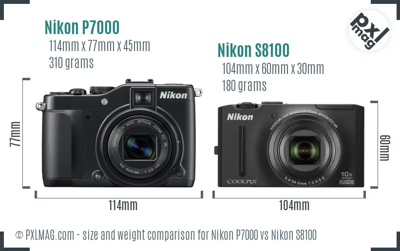 Nikon P7000 vs Nikon S8100 size comparison Nikon P7000 vs Nikon S8100 size comparison