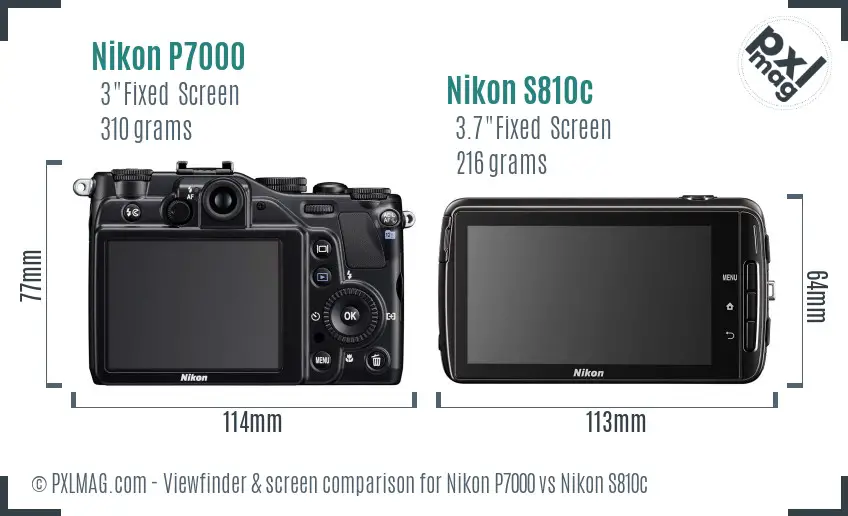 Nikon P7000 vs Nikon S810c Screen and Viewfinder comparison