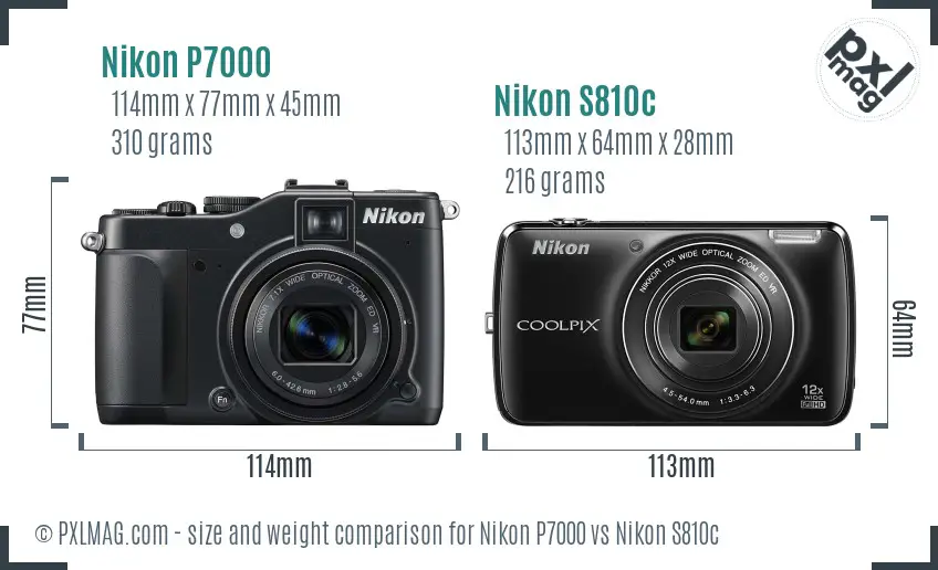 Nikon P7000 vs Nikon S810c size comparison