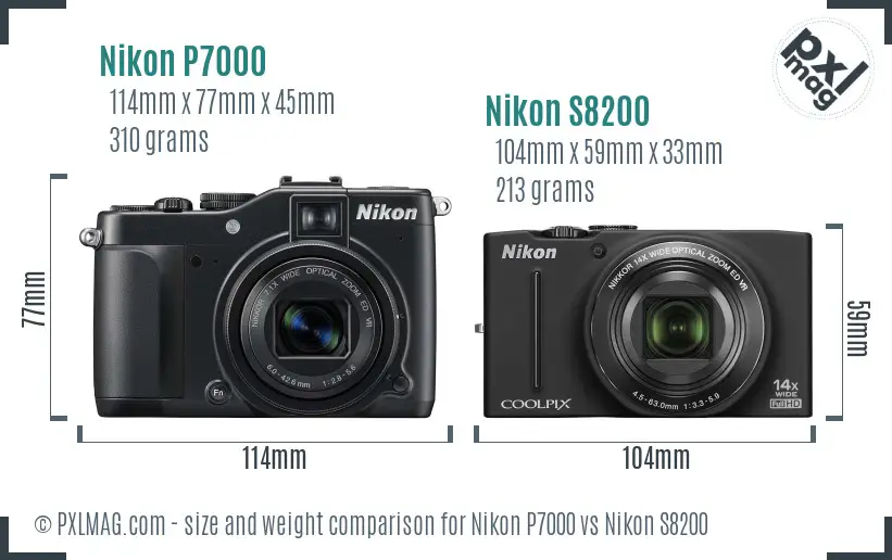 Nikon P7000 vs Nikon S8200 size comparison