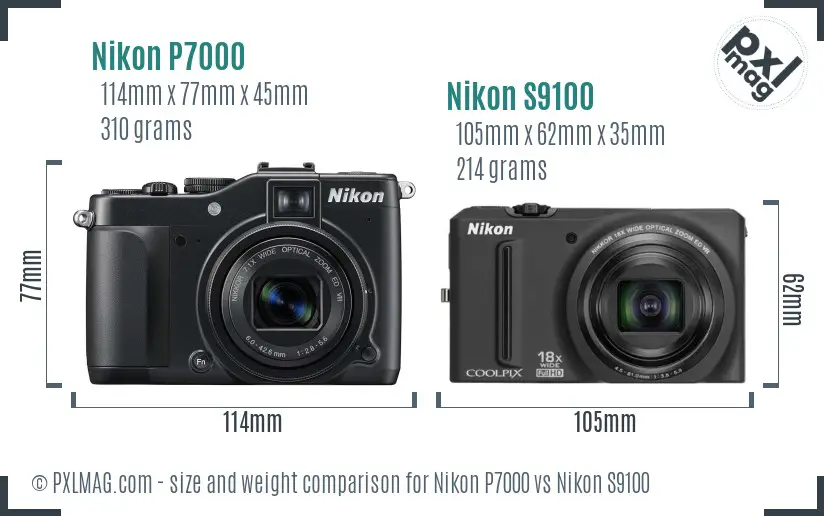 Nikon P7000 vs Nikon S9100 size comparison Nikon P7000 vs Nikon S9100 size comparison