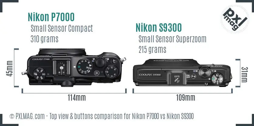 Nikon P7000 vs Nikon S9300 top view buttons comparison