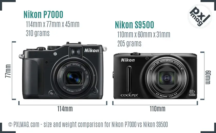 Nikon P7000 vs Nikon S9500 size comparison Nikon P7000 vs Nikon S9500 size comparison