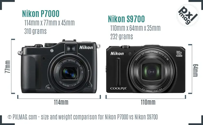 Nikon P7000 vs Nikon S9700 size comparison