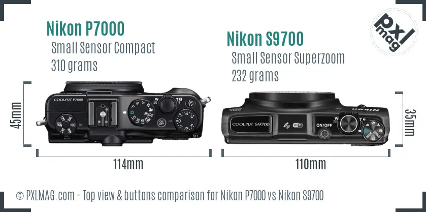 Nikon P7000 vs Nikon S9700 top view buttons comparison