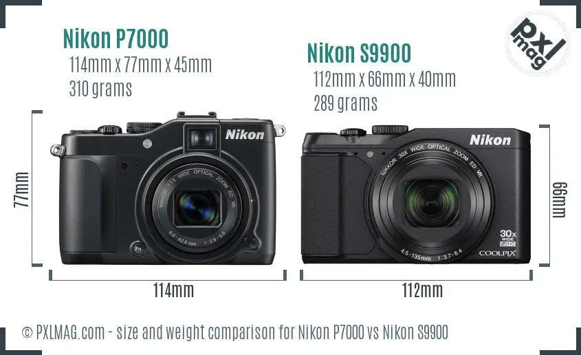 Nikon P7000 vs Nikon S9900 size comparison