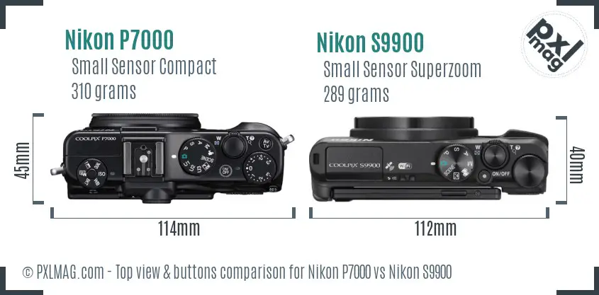 Nikon P7000 vs Nikon S9900 top view buttons comparison