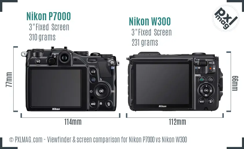 Nikon P7000 vs Nikon W300 Screen and Viewfinder comparison