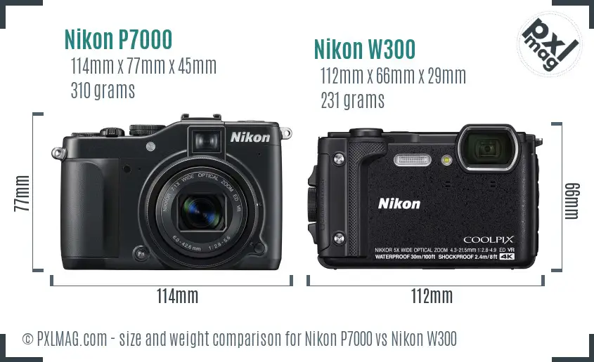 Nikon P7000 vs Nikon W300 size comparison