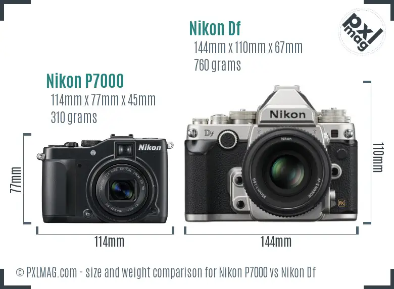 Nikon P7000 vs Nikon Df size comparison Nikon P7000 vs Nikon Df size comparison