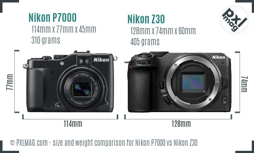 Nikon P7000 vs Nikon Z30 size comparison Nikon P7000 vs Nikon Z30 size comparison