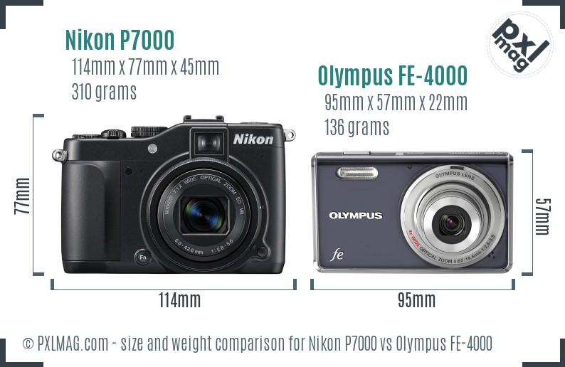 Nikon P7000 vs Olympus FE-4000 size comparison