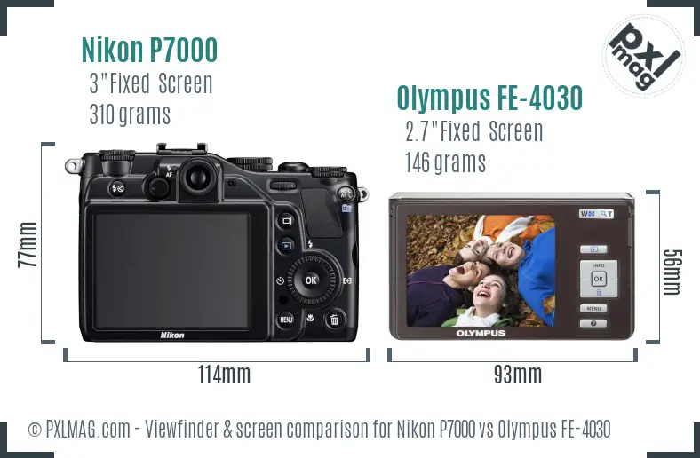 Nikon P7000 vs Olympus FE-4030 Screen and Viewfinder comparison