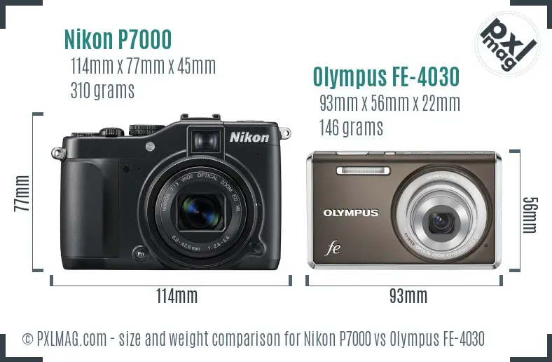 Nikon P7000 vs Olympus FE-4030 size comparison