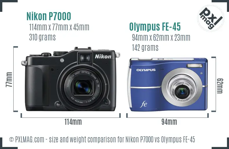 Nikon P7000 vs Olympus FE-45 size comparison