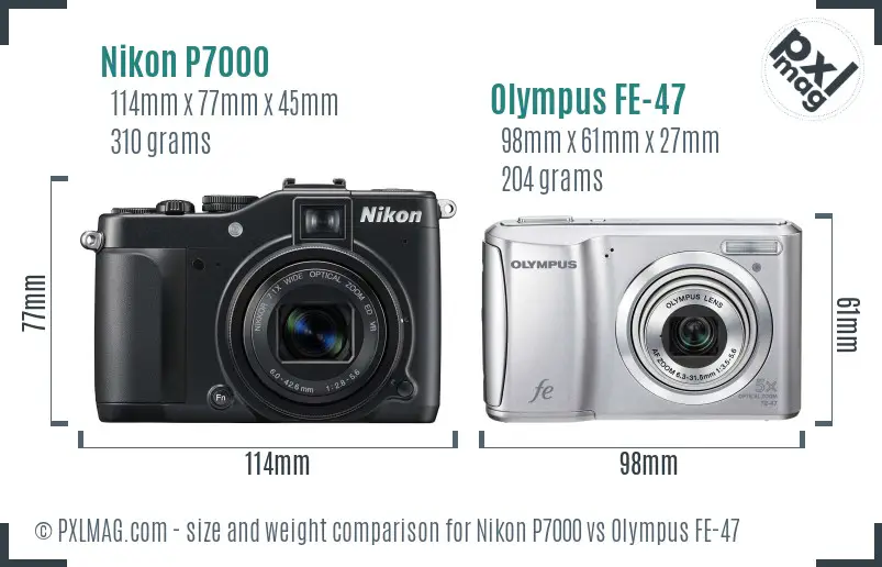 Nikon P7000 vs Olympus FE-47 size comparison