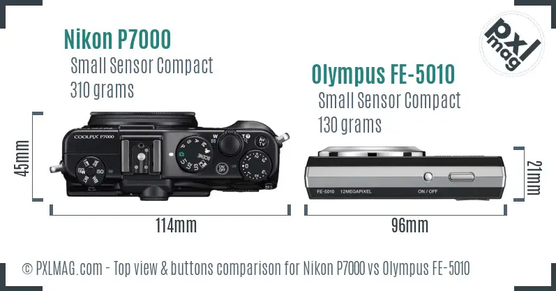 Nikon P7000 vs Olympus FE-5010 top view buttons comparison