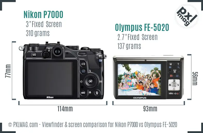 Nikon P7000 vs Olympus FE-5020 Screen and Viewfinder comparison