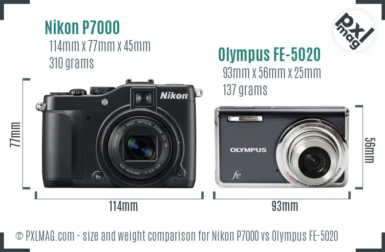 Nikon P7000 vs Olympus FE-5020 size comparison