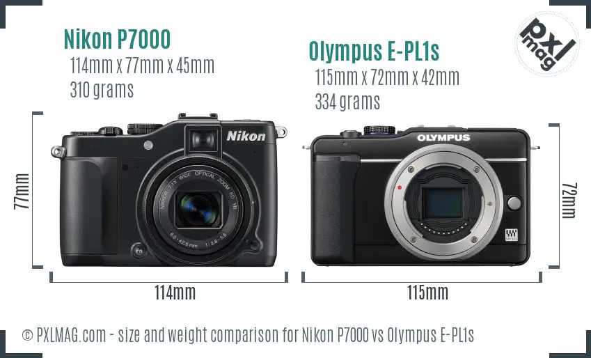 Nikon P7000 vs Olympus E-PL1s size comparison