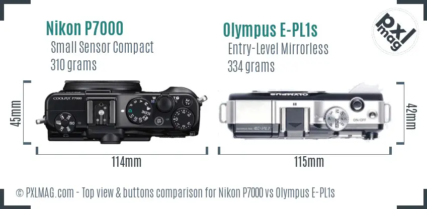 Nikon P7000 vs Olympus E-PL1s top view buttons comparison