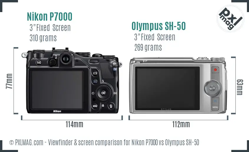 Nikon P7000 vs Olympus SH-50 Screen and Viewfinder comparison